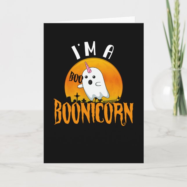 Tarjeta Espíritu fantasma de Halloween Boonicorn Unicorn (Anverso)