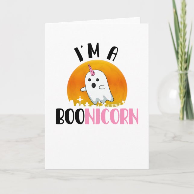 Tarjeta Espíritu fantasma de Halloween Boonicorn Unicorn (Anverso)