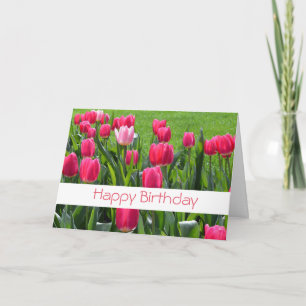 Tarjeta espléndidas flores de tulipán rosa primavera feliz