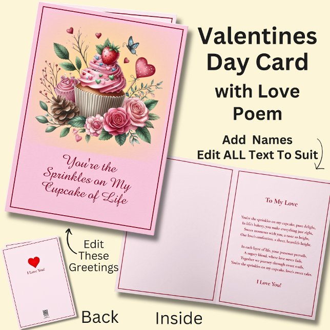 Tarjeta Espolvorines sobre el pastel con el poema de amor  (Subido por el creador)