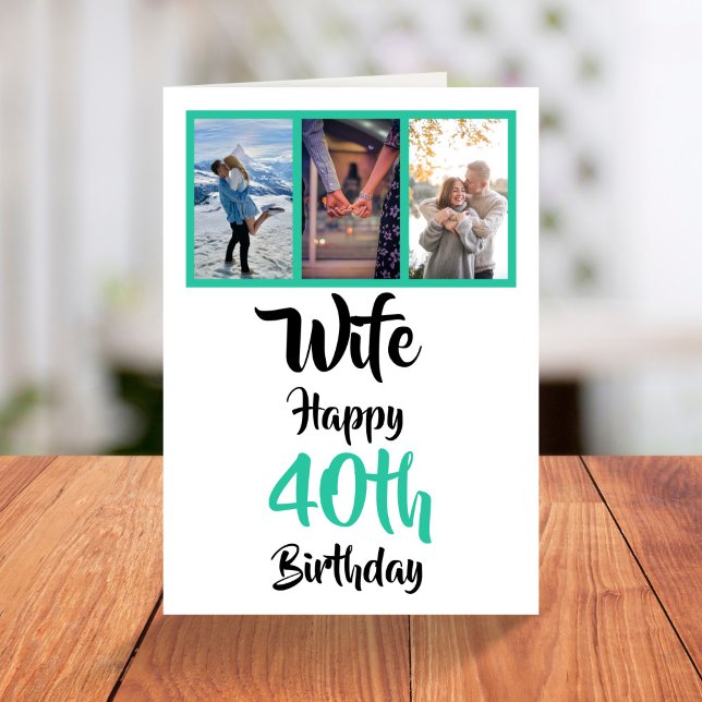 Tarjeta Esposa 40 cumpleaños Collage de fotos moderno (Subido por el creador)