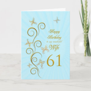 Tarjeta Esposa 61º cumpleaños con mariposas doradas