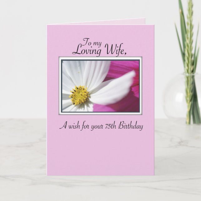 Tarjeta Esposa 75 cumpleaños Flor blanca rosa Religiosa (Anverso)