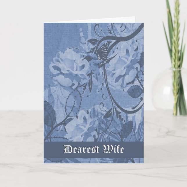 Tarjeta Esposa - adiós/adiós del final - tono azul floral (Anverso)