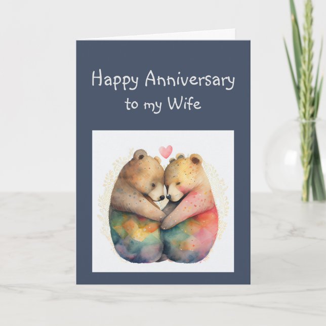 Tarjeta Esposa Aniversario Miel Bear Animales (Anverso)