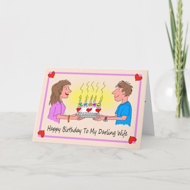 Tarjeta Esposa Cumpleaños Personalizado Caricatura Pareja (Anverso)
