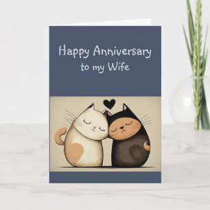 Tarjeta Esposa de aniversario acurruca animales de gatos