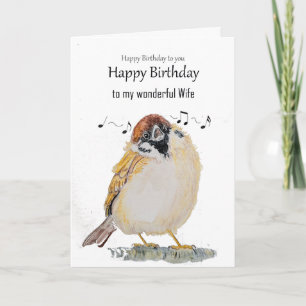 Tarjeta Esposa divertida feliz cumpleaños gorrión