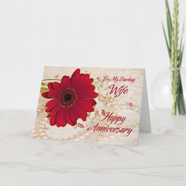 Tarjeta Esposa en aniversario de bodas, una flor de margar (Anverso)