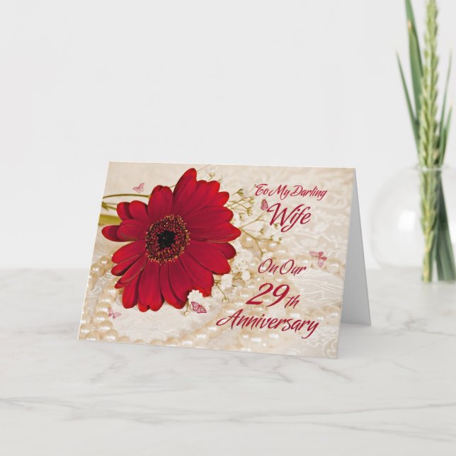 Tarjeta Esposa en el 29º aniversario del boda, una flor de (Anverso)