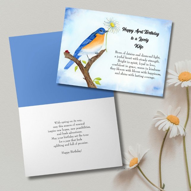 Tarjeta Esposa Feliz Cumpleaños Abril con Pájaro Azul (Subido por el creador)