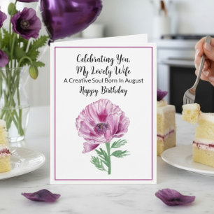 Tarjeta Esposa Feliz Cumpleaños Agosto Amapola Púrpura