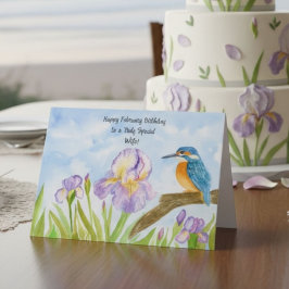 Tarjeta Esposa Feliz cumpleaños de febrero Martín pescador