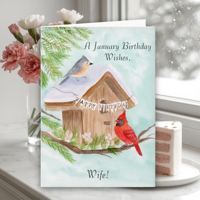 Tarjeta Esposa Feliz Cumpleaños Enero Pájaros (Subido por el creador)