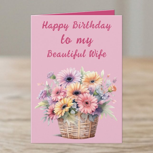 Tarjeta Esposa hermosa flores de gerbera rosa cumpleaños (Subido por el creador)