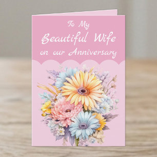 Tarjeta Esposa hermosa flores rosadas aniversario