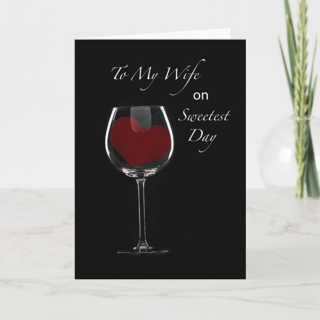 Tarjeta Esposa más dulce del corazón rojo en vidrio de vin (Anverso)