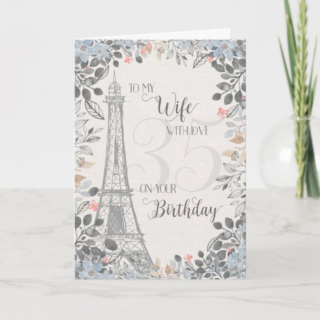 Tarjeta Esposa Romántica Torre Eiffel, 35 Años (Anverso)