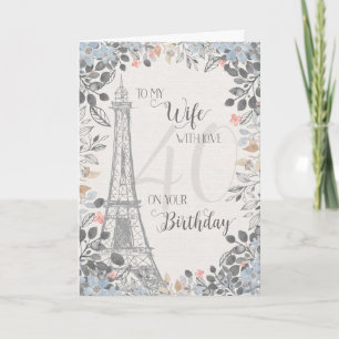 Tarjeta Esposa Romántica Torre Eiffel 40 Aniversario