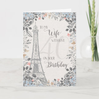 Tarjeta Esposa Romántica Torre Eiffel 40 Aniversario