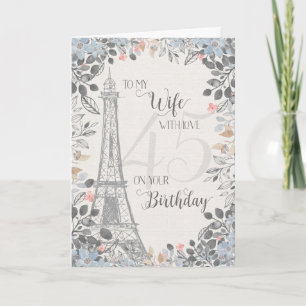 Tarjeta Esposa Romántica Torre Eiffel, 45 Años