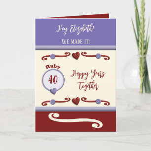 Tarjeta Esposa Ruby 40º aniversario púrpura