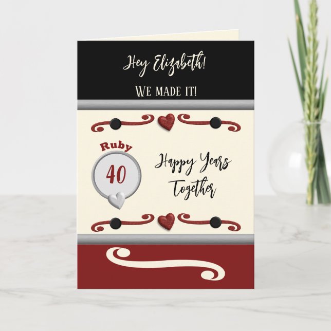 Tarjeta Esposa te ama a ruby 40º aniversario negro (Anverso)