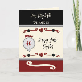 Tarjeta Esposa te ama a ruby 40º aniversario negro