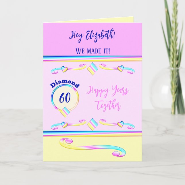 Tarjeta Esposa te ama diamante 60 aniversario azul (Anverso)