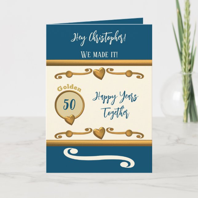 Tarjeta Esposo 50° aniversario lo hicimos azul (Anverso)