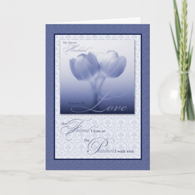 Tarjeta Esposo Amor Sentimental y Romance Tulipanes Azules (Anverso)