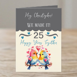 Tarjeta Esposo aniversario 25 aves grises azules