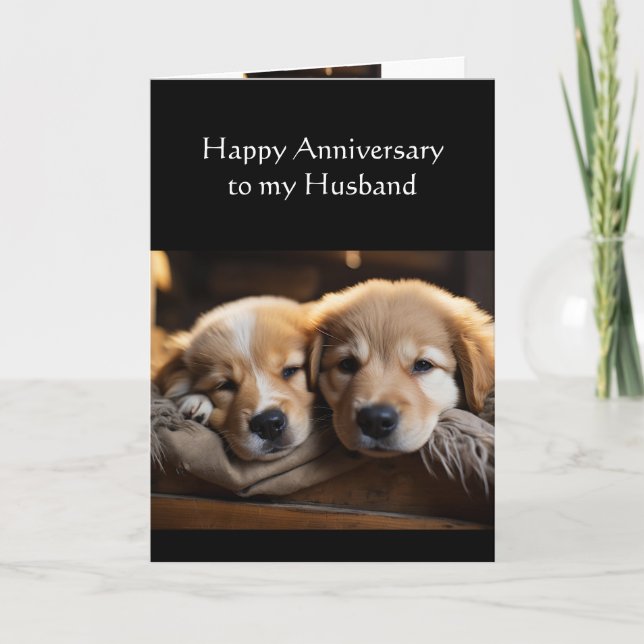 Tarjeta Esposo Feliz Aniversario Corto Perro Cachorro Amor (Anverso)