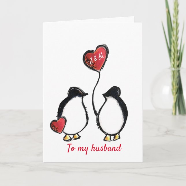 Tarjeta esposo Navidades lindos de pingüino (Anverso)