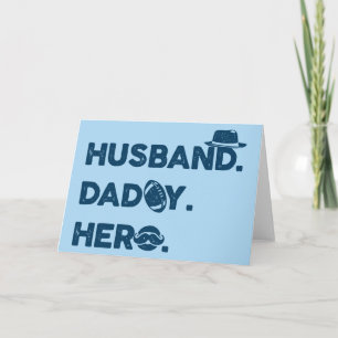 Tarjeta Esposo. Papá. Héroe. Gráfico retro