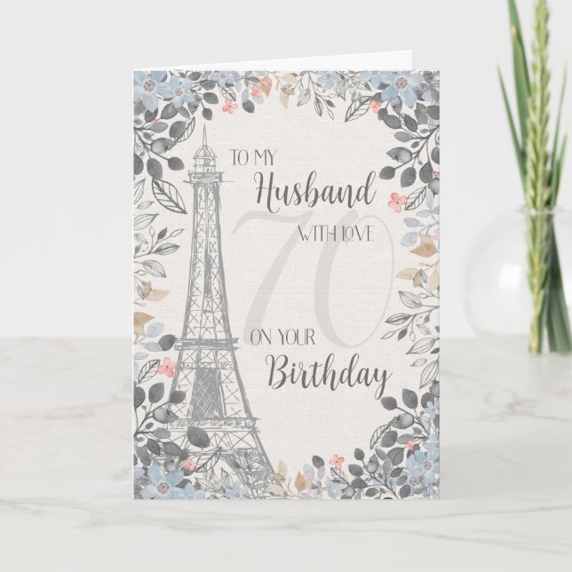 Tarjeta Esposo Romántico 70 cumpleaños Torre Eiffel (Anverso)