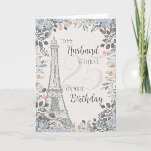 Tarjeta Esposo Romántico Torre Eiffel 25º cumpleaños