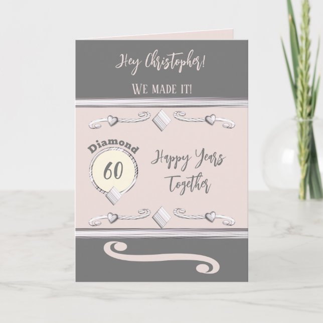 Tarjeta Esposo te ama diamante 60 aniversario rosa (Anverso)