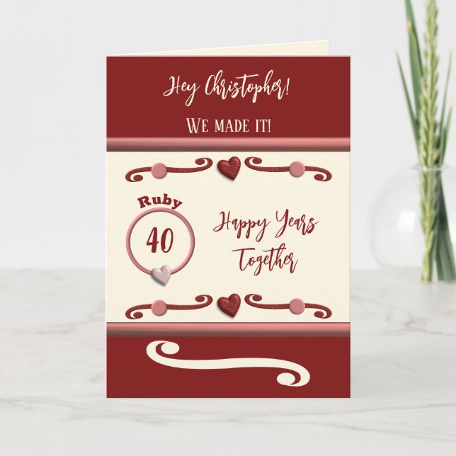 Tarjeta Esposo te ama ruby 40º aniversario burgundy (Anverso)