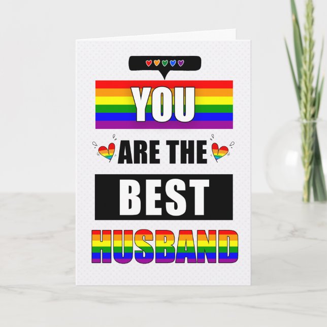 Tarjeta Esposo te amo tipografía arcoiris LGBTQ (Anverso)