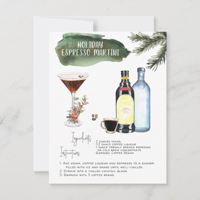 Tarjeta Espresso Martini | Receta de cóctel de vacaciones (Anverso)