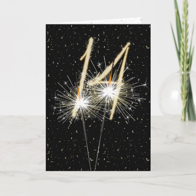 Tarjeta Espumantes del 14° aniversario del boda (Anverso)
