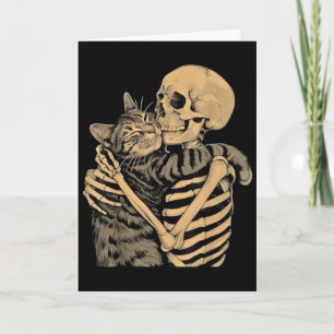 Tarjeta Esqueleto Abrazando Gato – Regalo para Amantes de