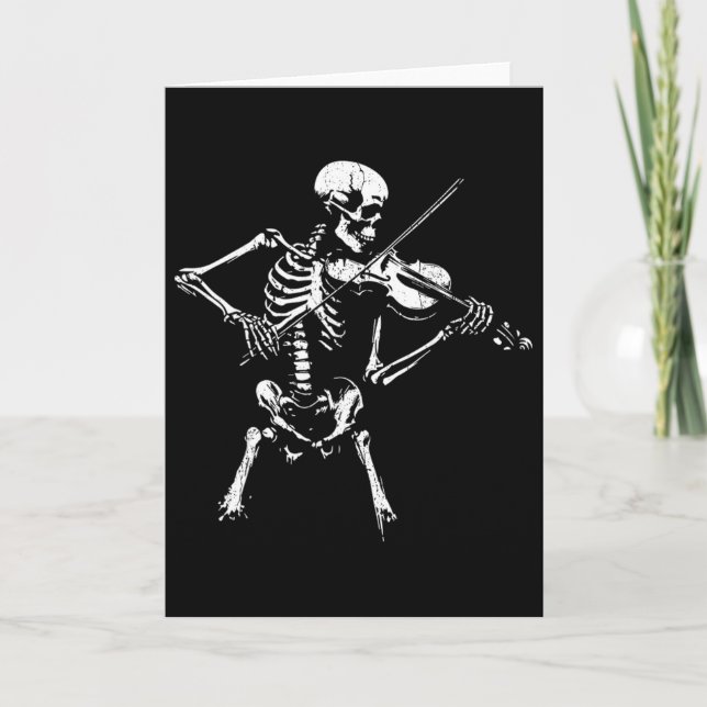 Tarjeta Esqueleto Antiguo Tocando El Violín Rock De Hallow (Anverso)