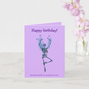 Tarjeta Esqueleto Azul Bailando Cumpleaños Feliz Divertido