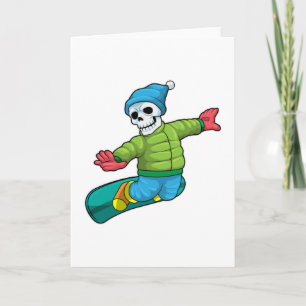 Tarjeta Esqueleto como snowboarder con snowboard