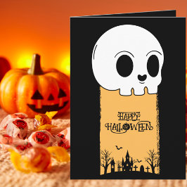 Tarjeta Esqueleto Cráneo Cementerio Negro Gótico Halloween