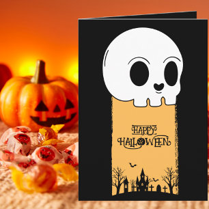 Tarjeta Esqueleto Cráneo Cementerio Negro Gótico Halloween
