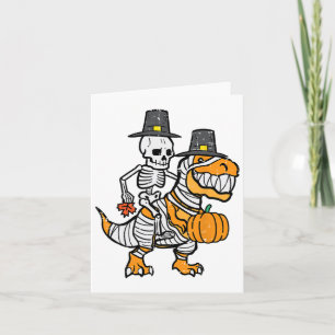 Tarjeta Esqueleto de Acción de Gracias en Trex Dino Otoño
