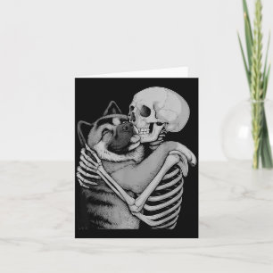 Tarjeta Esqueleto de Akita Americano Abrazo Halloween Aman
